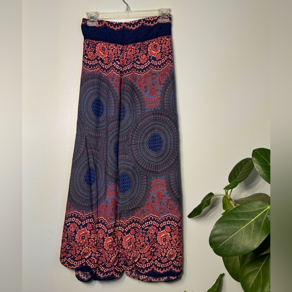 Bohemian Flowy Pants with Floral and Geometric Patterns